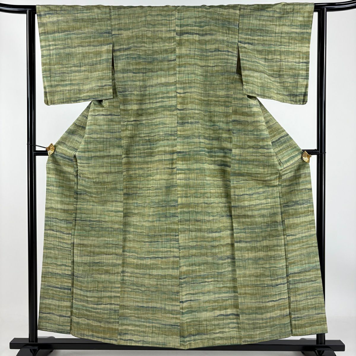【庫存清倉】 紬織 身長156.5cm 袖長61.5cm S 雙層 斜條紋 艾草綠 純蠶絲 優品級