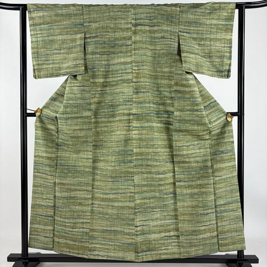 【庫存清倉】 紬織 身長156.5cm 袖長61.5cm S 雙層 斜條紋 艾草綠 純蠶絲 優品級