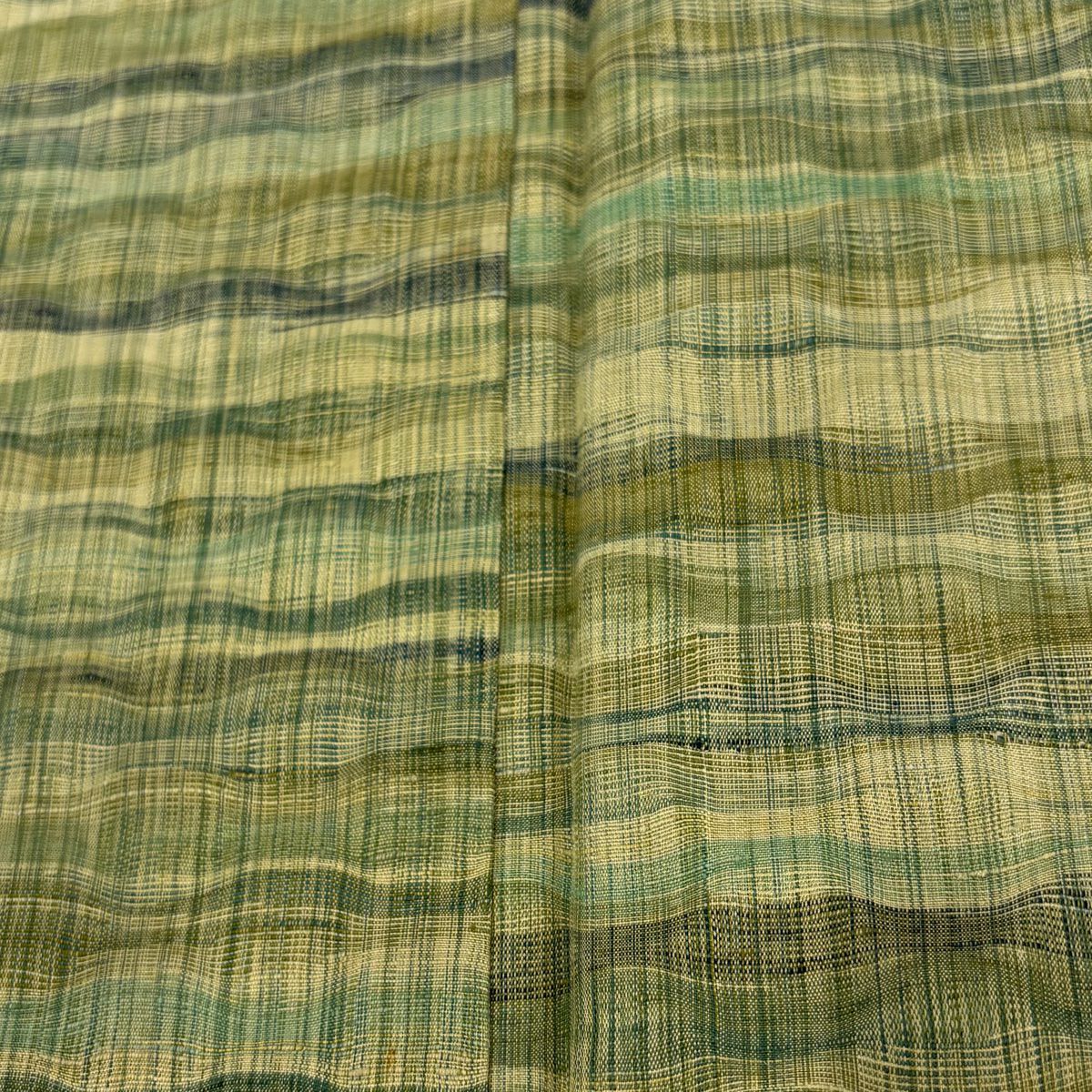 【庫存清倉】 紬織 身長156.5cm 袖長61.5cm S 雙層 斜條紋 艾草綠 純蠶絲 優品級
