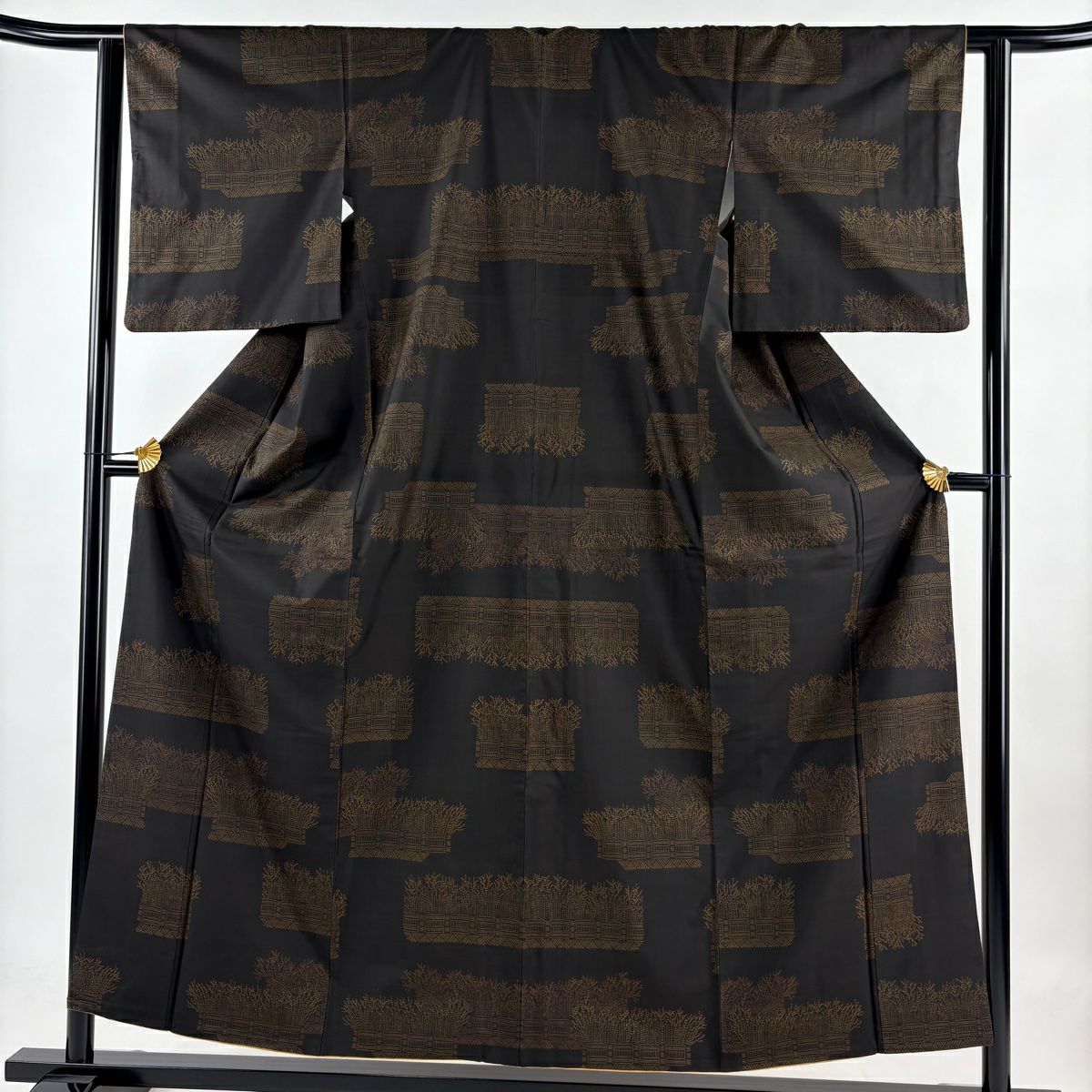 【庫存清倉】 紬織 身長156cm 袖長62.5cm S 雙層 垣根 焦茶 純蠶絲 美品 秀品級
