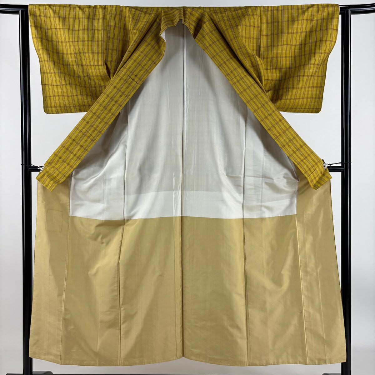 【庫存清倉】 紬織 身長151.5cm 袖長62cm S 雙層 格子 芥末色 純蠶絲 優品級