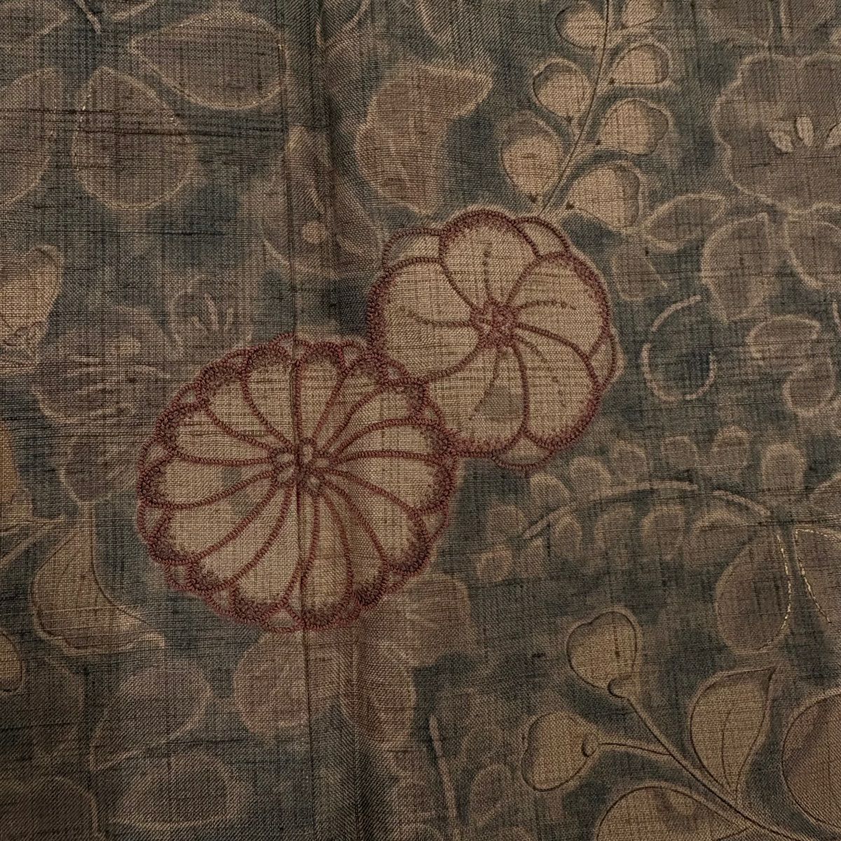 【庫存清倉】訪問服 身長154cm 袖長61.5cm S 雙層 紬織織 草花紋紋 刺繡 金彩裝飾 茶 純蠶絲 名品級