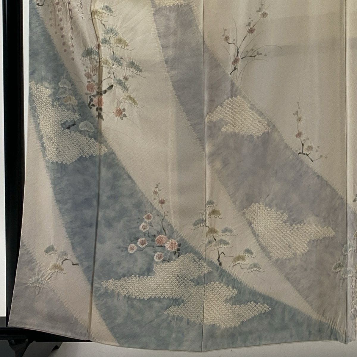 【庫存清倉】訪問服 身長160.5cm 袖長61.5cm S 雙層 滝泰 有落款 草花紋紋 霞 絞染 分染 米色 純蠶絲 名品級