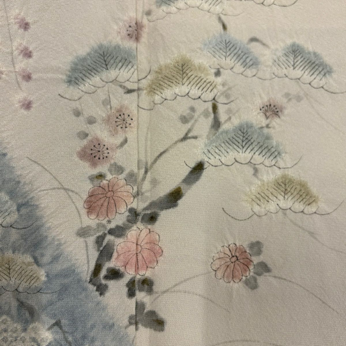 【庫存清倉】訪問服 身長160.5cm 袖長61.5cm S 雙層 滝泰 有落款 草花紋紋 霞 絞染 分染 米色 純蠶絲 名品級