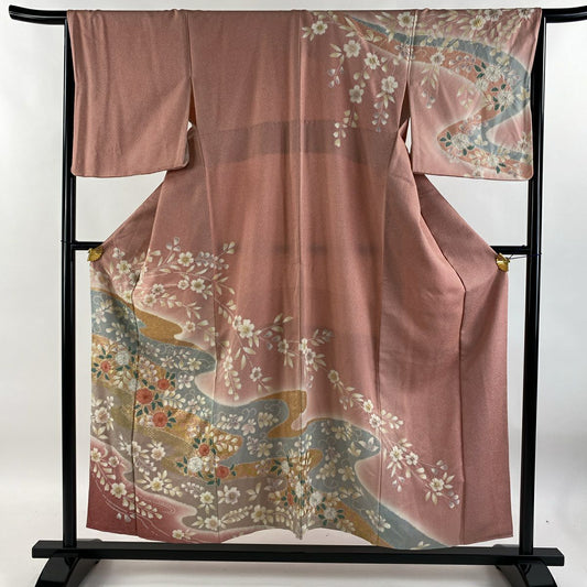 【庫存清倉】訪問服 身長155cm 袖長66cm M 雙層 辻花染 霞 金銀彩 漸層 粉色 純蠶絲 名品級