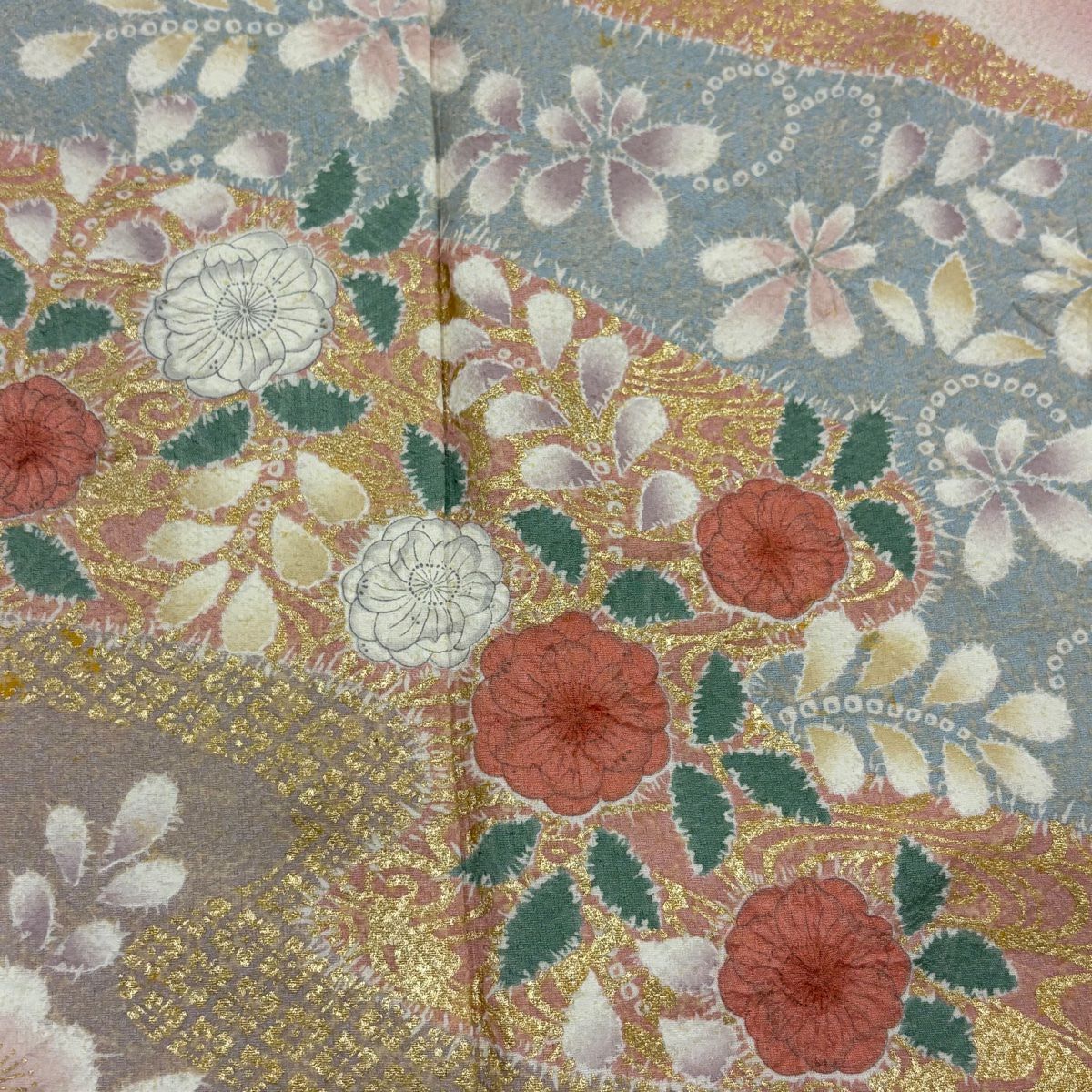 【庫存清倉】訪問服 身長155cm 袖長66cm M 雙層 辻花染 霞 金銀彩 漸層 粉色 純蠶絲 名品級