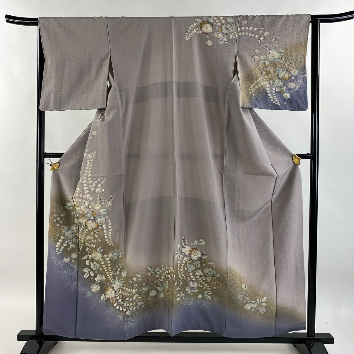 【庫存清倉】訪問服 身長156cm 袖長65cm M 雙層 辻花染 金彩裝飾 漸層 灰紫 純蠶絲 名品級