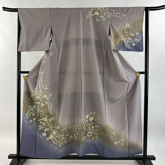 【庫存清倉】訪問服 身長156cm 袖長65cm M 雙層 辻花染 金彩裝飾 漸層 灰紫 純蠶絲 名品級
