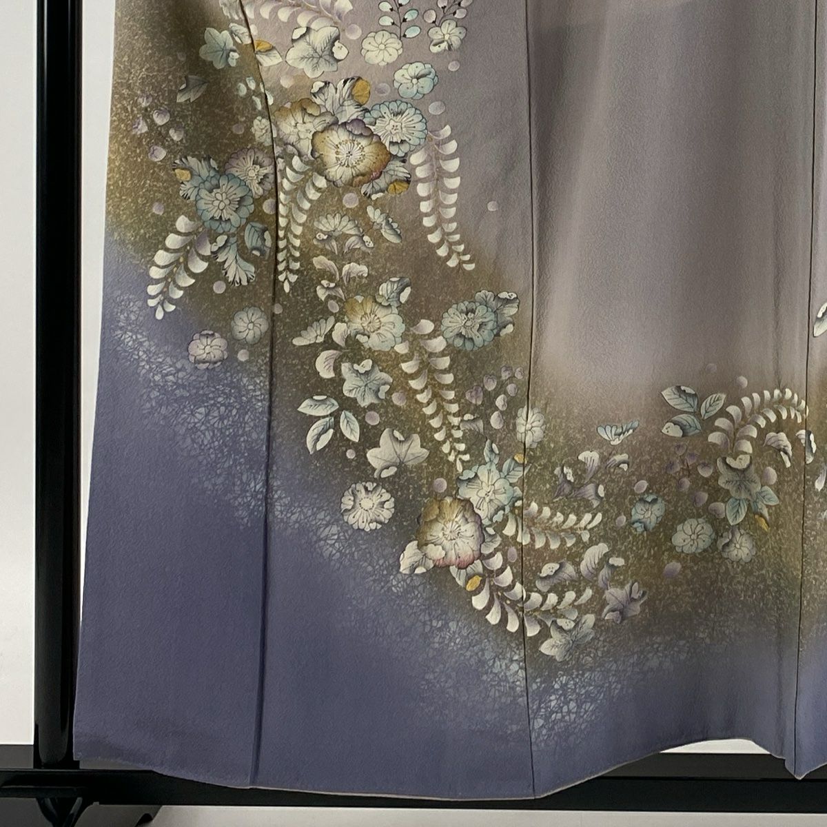 【庫存清倉】訪問服 身長156cm 袖長65cm M 雙層 辻花染 金彩裝飾 漸層 灰紫 純蠶絲 名品級