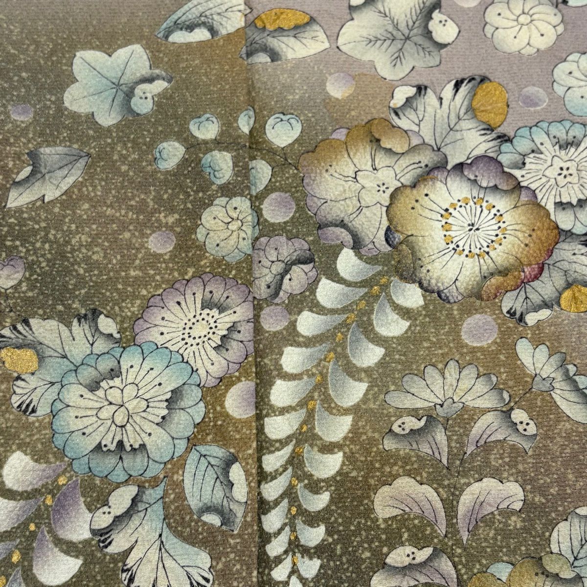 【庫存清倉】訪問服 身長156cm 袖長65cm M 雙層 辻花染 金彩裝飾 漸層 灰紫 純蠶絲 名品級