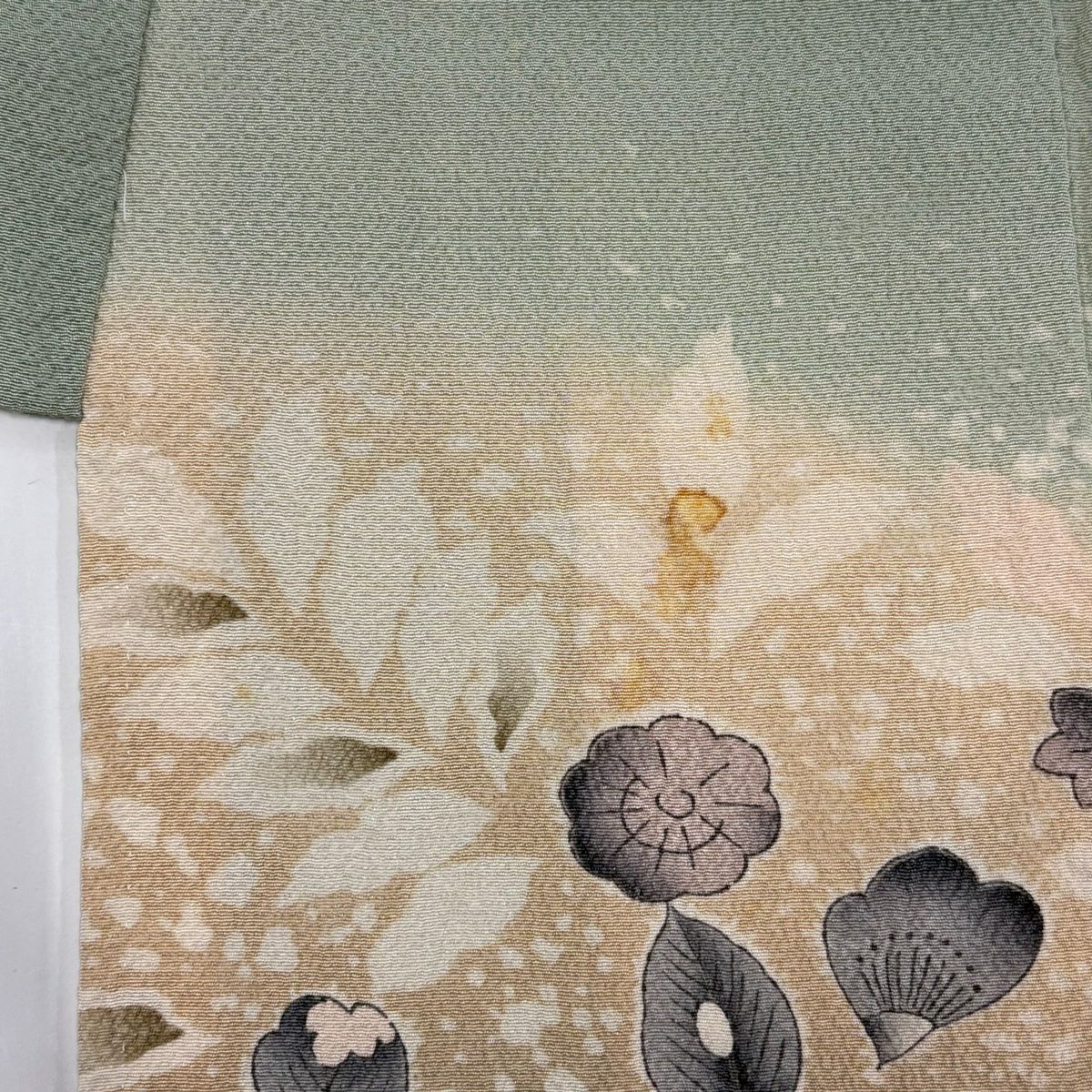 【庫存清倉】訪問服 身長157.5cm 袖長65cm M 雙層 辻花染圖案 漸層 絞織 灰綠 純蠶絲 名品級