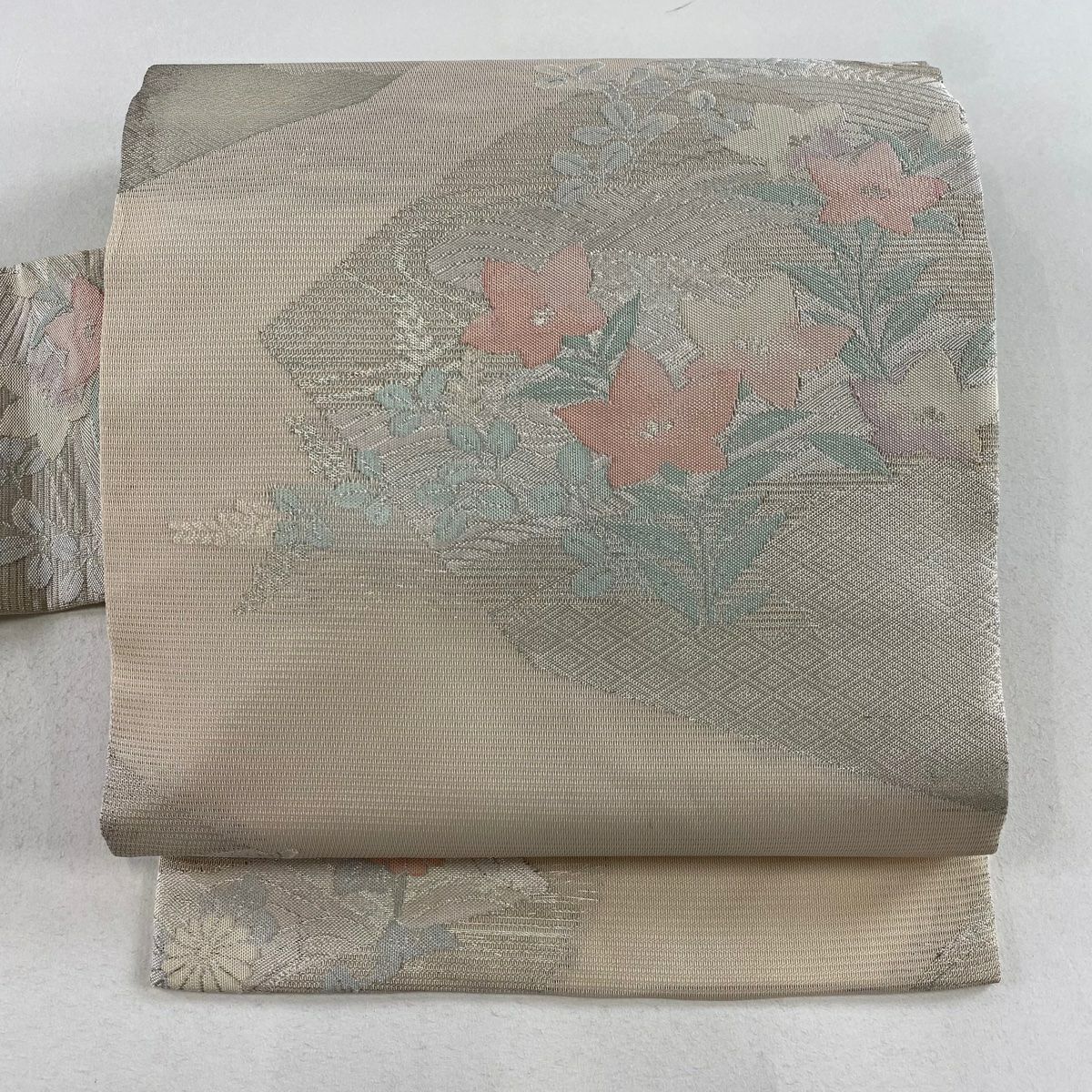【清倉特賣】 名古屋帶 優品級 夏帶 絽 秋草 中水 金金箔 淺粉色 純蠶絲