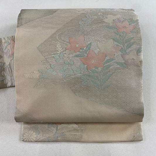 【清倉特賣】 名古屋帶 優品級 夏帶 絽 秋草 中水 金金箔 淺粉色 純蠶絲