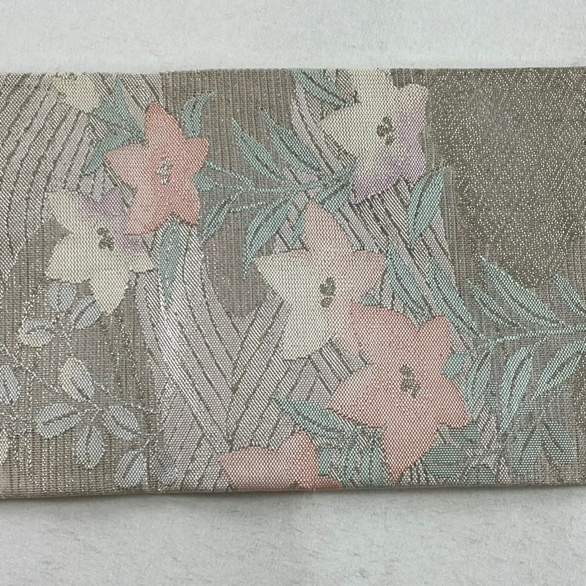 【清倉特賣】 名古屋帶 優品級 夏帶 絽 秋草 中水 金金箔 淺粉色 純蠶絲