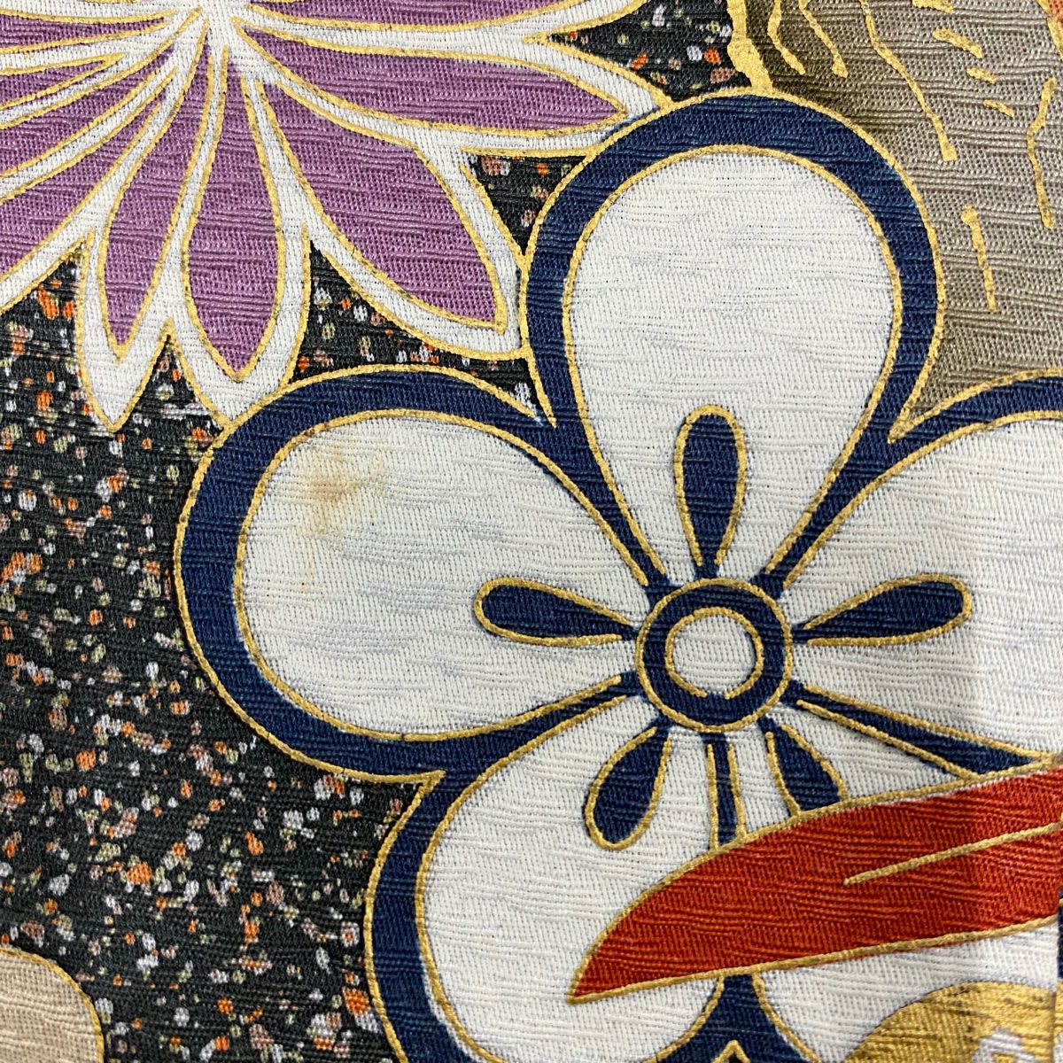 【庫存清倉】振袖禮服 身長161.5cm 袖長63.5cm S 雙層 鳳凰 枝梅花 金絲 金銀彩 墨 純蠶絲 名品級