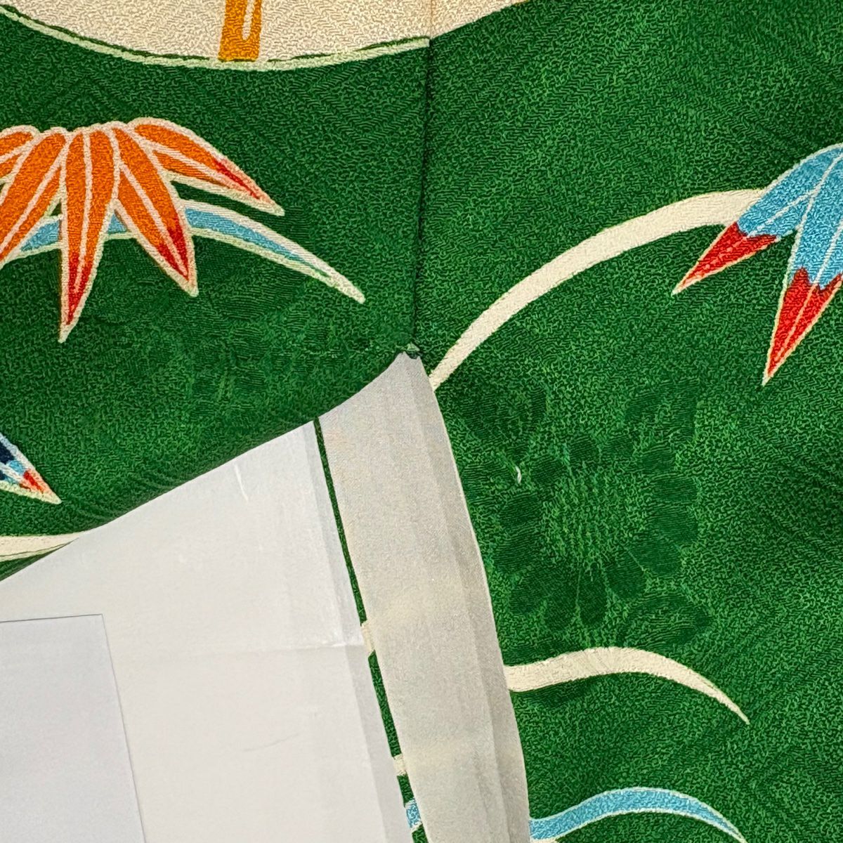 【庫存清倉】振袖禮服 身長165.5cm 袖長65cm M 雙層 風景 松樹竹子梅花 金銀彩 刺繡 奶油色 純蠶絲 名品級