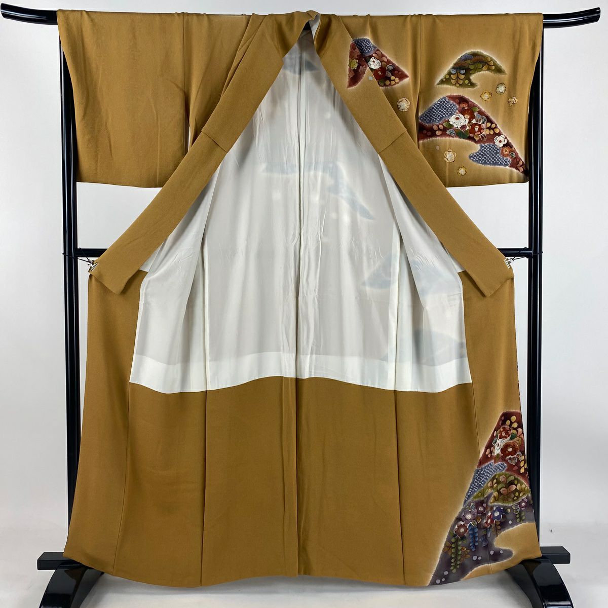 【庫存清倉】訪問服 身長160.5cm 袖長68cm L 雙層 落款有 辻花染圖案 絞織 漸層 山吹色 純蠶絲 名品級