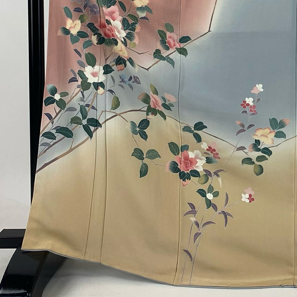 【庫存清倉】訪問服 身長169cm 袖長66cm M 雙層 落款有 枝花 草花紋紋 漸層 染分 粉紅 純蠶絲 名品級