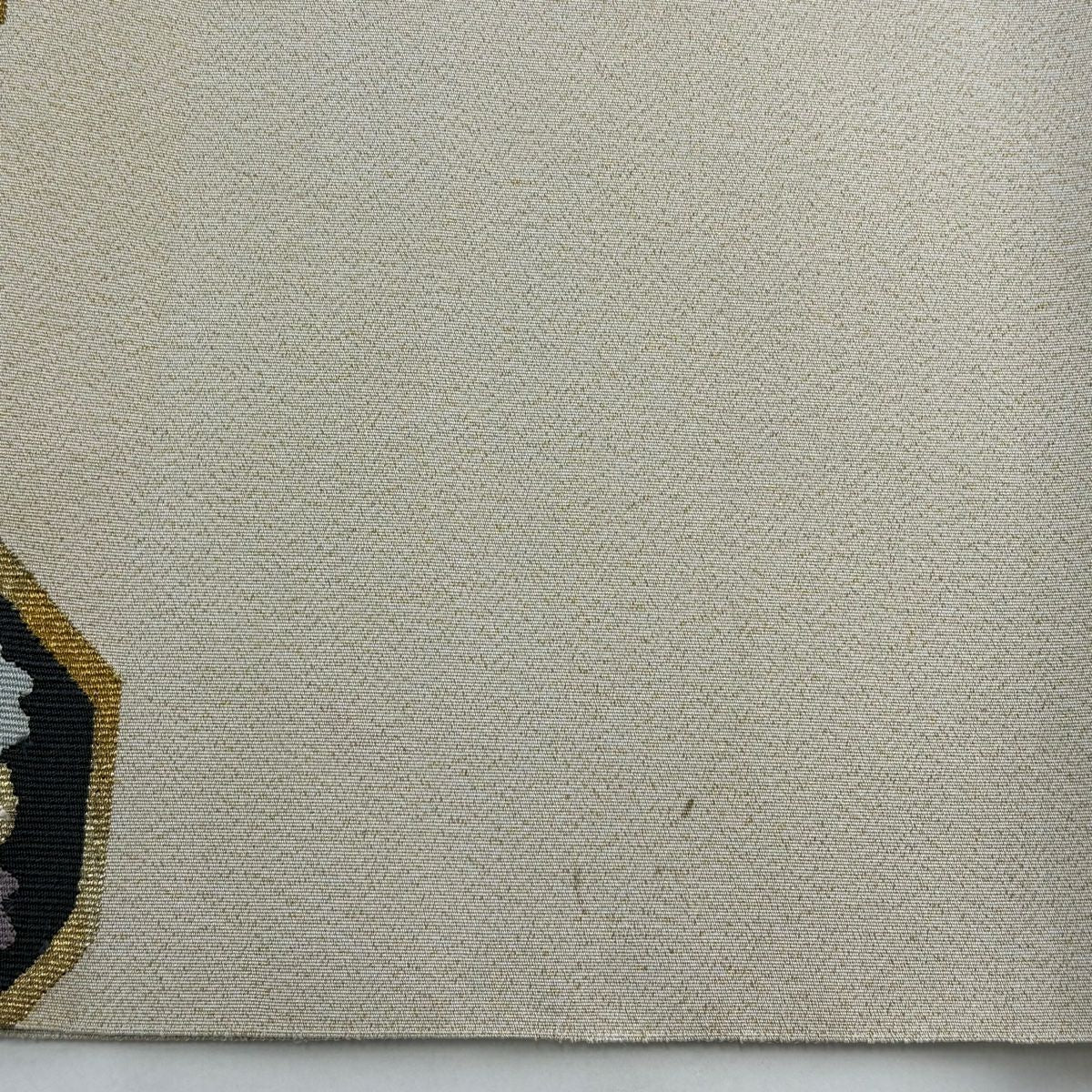 【庫存清倉】 名古屋帶 名品級 八寸名古屋帶 松樹葉仕立 蜀江華紋 霞 金銀彩 奶油色 純蠶絲