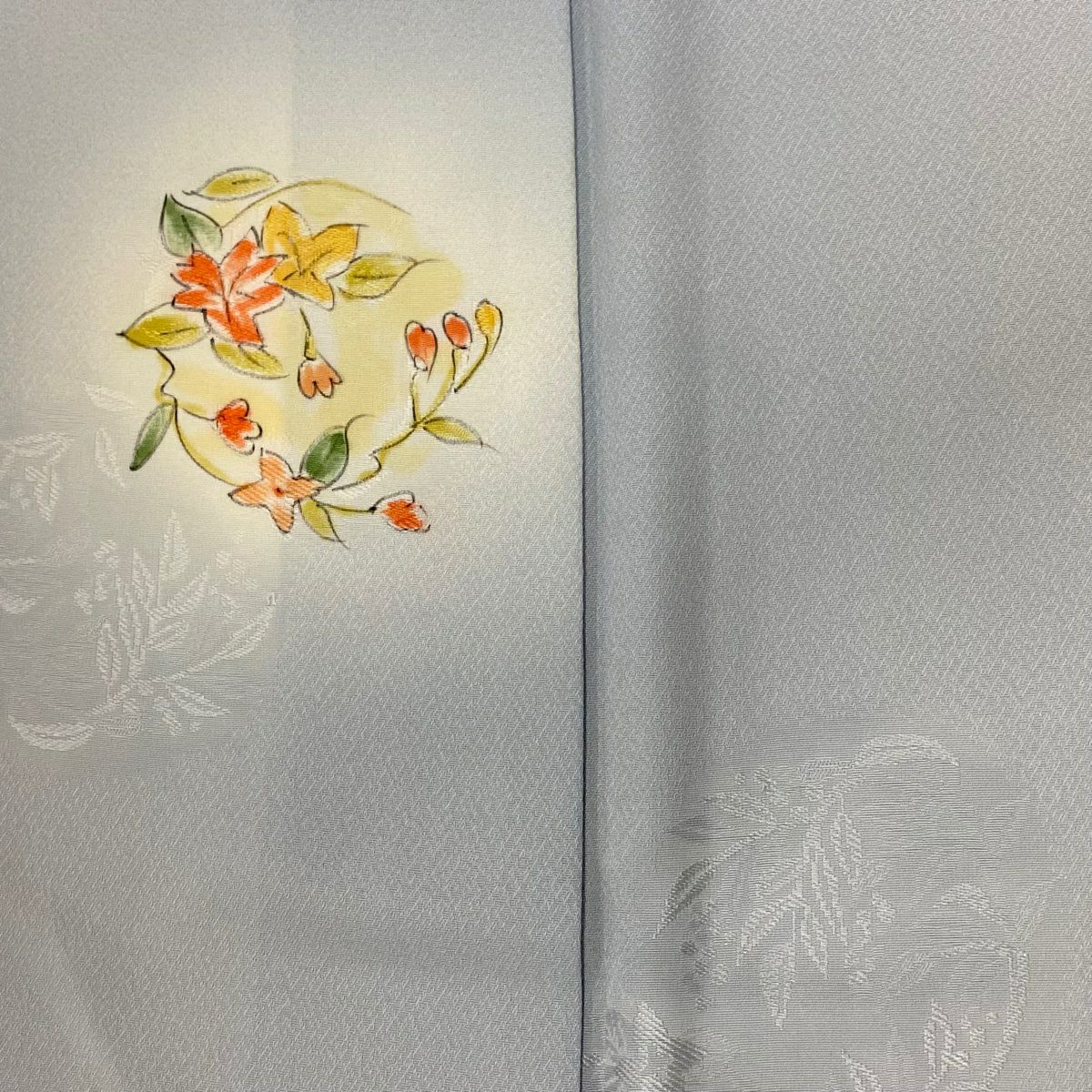 【庫存清倉】 小紋 身長155.5cm 袖長61cm S 雙層 花丸紋 地紋 漸層 青灰 純蠶絲 優品級