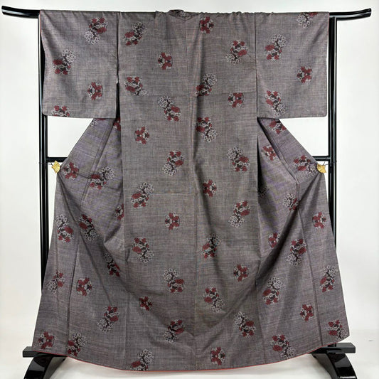【庫存清倉】 紬織 身長164.5cm 袖長66.5cm M 雙層 葉柄 焦茶 純蠶絲 優品級