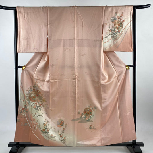 【庫存清倉】訪問服 身長158cm 袖長64cm M 雙層 雪輪 ヱ霞 金銀彩 刺繡 粉紅 純蠶絲 優品級