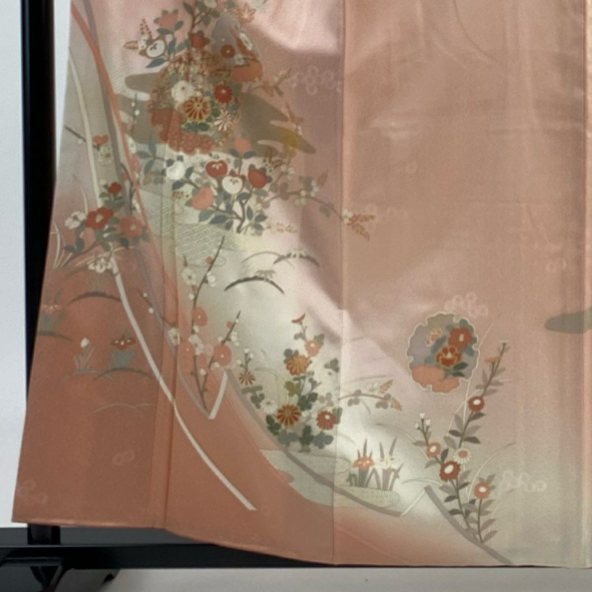 【庫存清倉】訪問服 身長158cm 袖長64cm M 雙層 雪輪 ヱ霞 金銀彩 刺繡 粉紅 純蠶絲 優品級