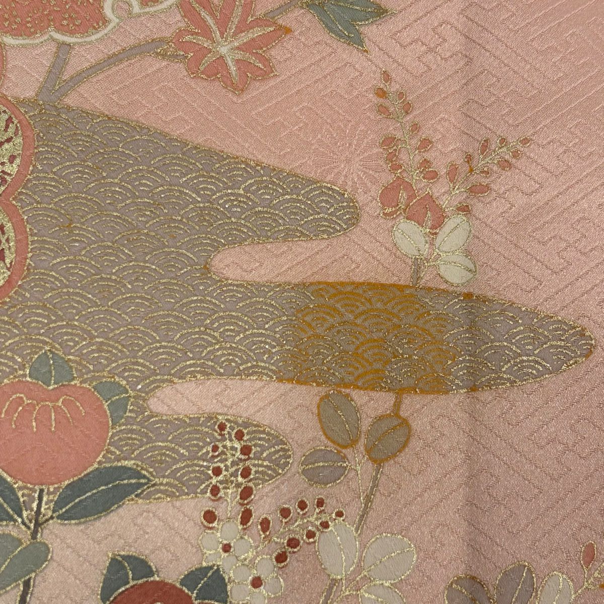 【庫存清倉】訪問服 身長158cm 袖長64cm M 雙層 雪輪 ヱ霞 金銀彩 刺繡 粉紅 純蠶絲 優品級