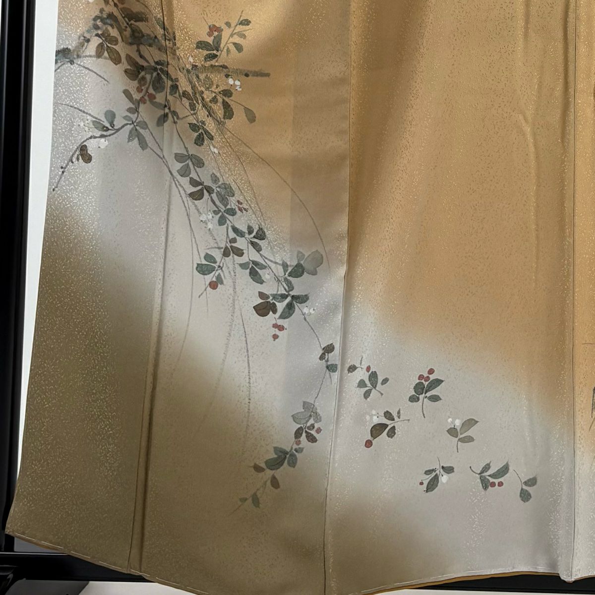 【庫存清倉】 付下 身長159cm 袖長62.5cm S 雙層 枝葉 地紋 金彩裝飾 漸層 淺茶 純蠶絲 優品級