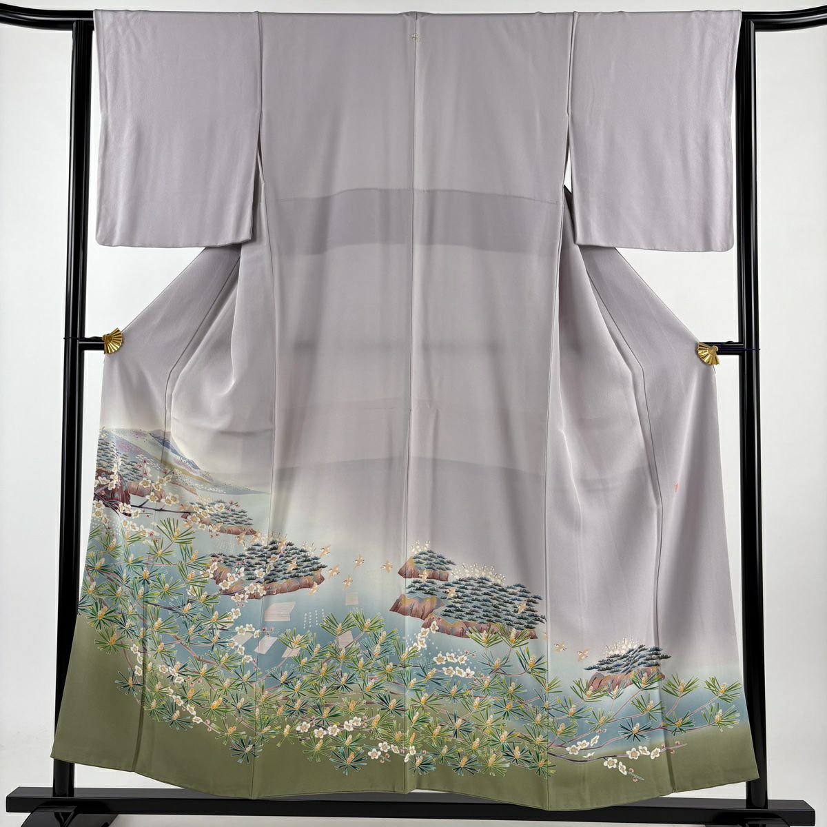 【庫存清倉】 留袖禮服禮服 身長155cm 袖長63.5cm S 雙層 落款 松樹梅花 遠山 染分 逐漸變色 淡紫 純蠶絲 美品 秀品級 一個紋