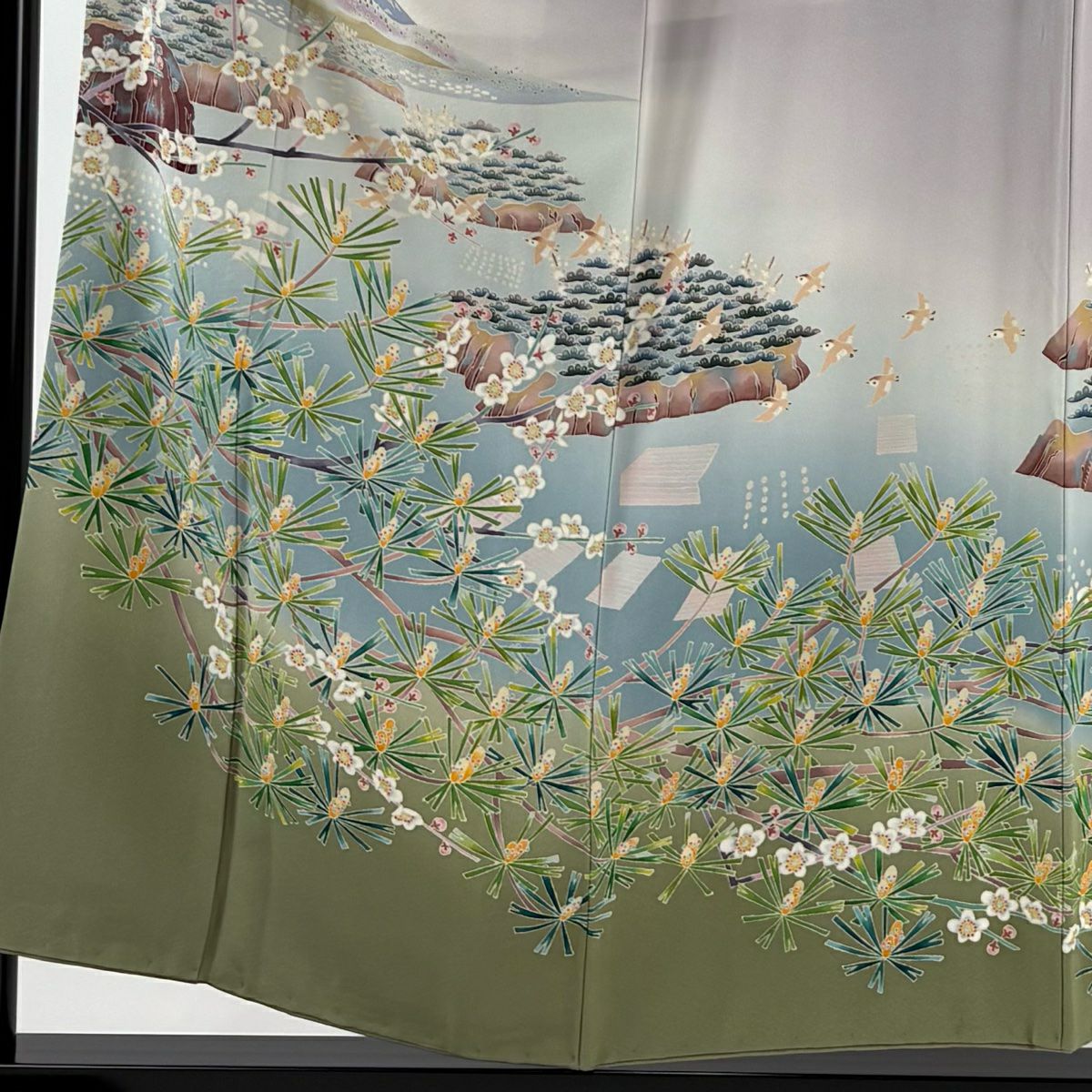 【庫存清倉】 留袖禮服禮服 身長155cm 袖長63.5cm S 雙層 落款 松樹梅花 遠山 染分 逐漸變色 淡紫 純蠶絲 美品 秀品級 一個紋