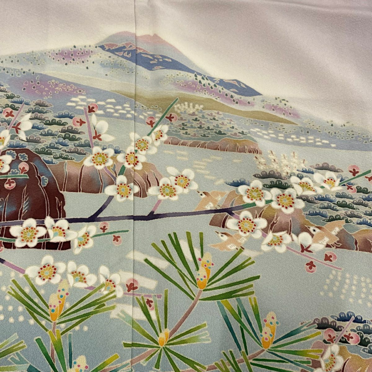 【庫存清倉】 留袖禮服禮服 身長155cm 袖長63.5cm S 雙層 落款 松樹梅花 遠山 染分 逐漸變色 淡紫 純蠶絲 美品 秀品級 一個紋
