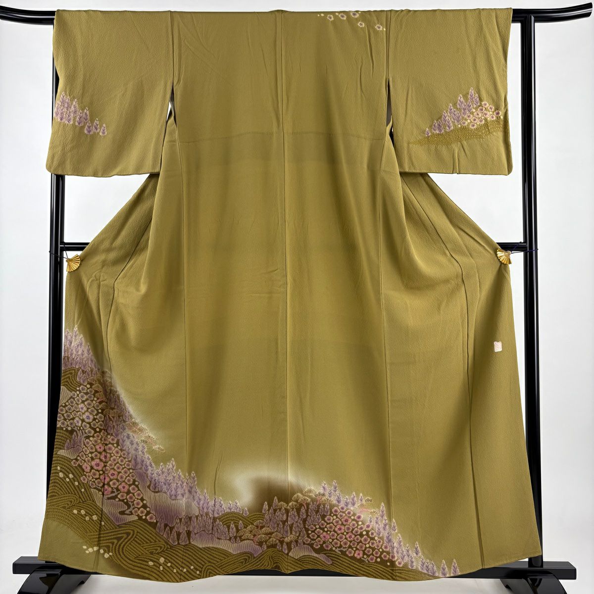 【庫存清倉】訪問服 身長159.5cm 袖長63.5cm S 雙層 滝泰 有落款 樹木 花 絞染 金彩裝飾 鶯 純蠶絲 優品級