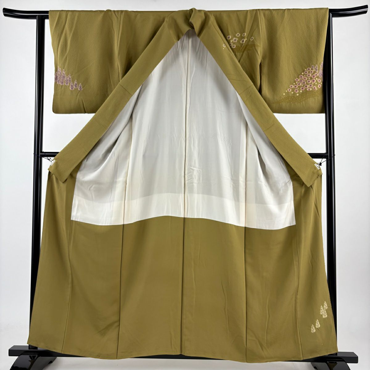 【庫存清倉】訪問服 身長159.5cm 袖長63.5cm S 雙層 滝泰 有落款 樹木 花 絞染 金彩裝飾 鶯 純蠶絲 優品級