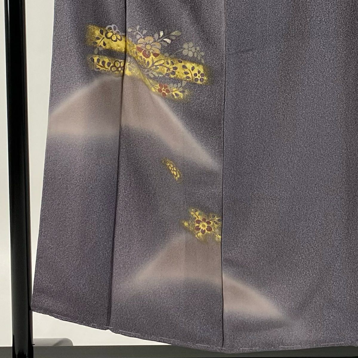 【庫存清倉】 付下 身長153.5cm 袖長62.5cm S 雙層 草花紋紋 霞 金銀彩 金金箔 灰紫 純蠶絲 優品級