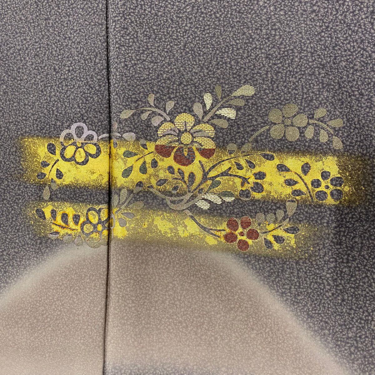 【庫存清倉】 付下 身長153.5cm 袖長62.5cm S 雙層 草花紋紋 霞 金銀彩 金金箔 灰紫 純蠶絲 優品級
