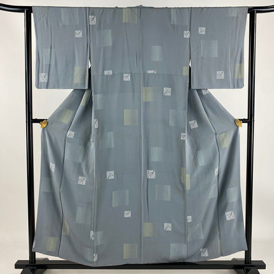 【庫存清倉】 小紋 身長155.5cm 袖長62.5cm S 雙層 幾何學圖案 金彩裝飾 灰 純蠶絲 優品級