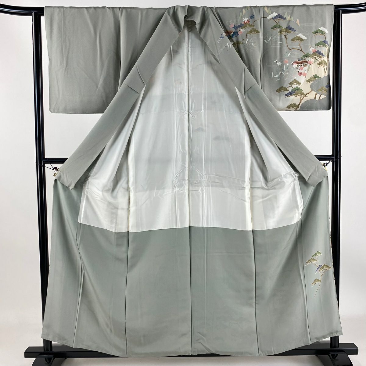 【庫存清倉】訪問服 身長157.5cm 袖長61cm S 雙層 松樹竹子梅花 家屋 漸層 灰色 純蠶絲 優品級