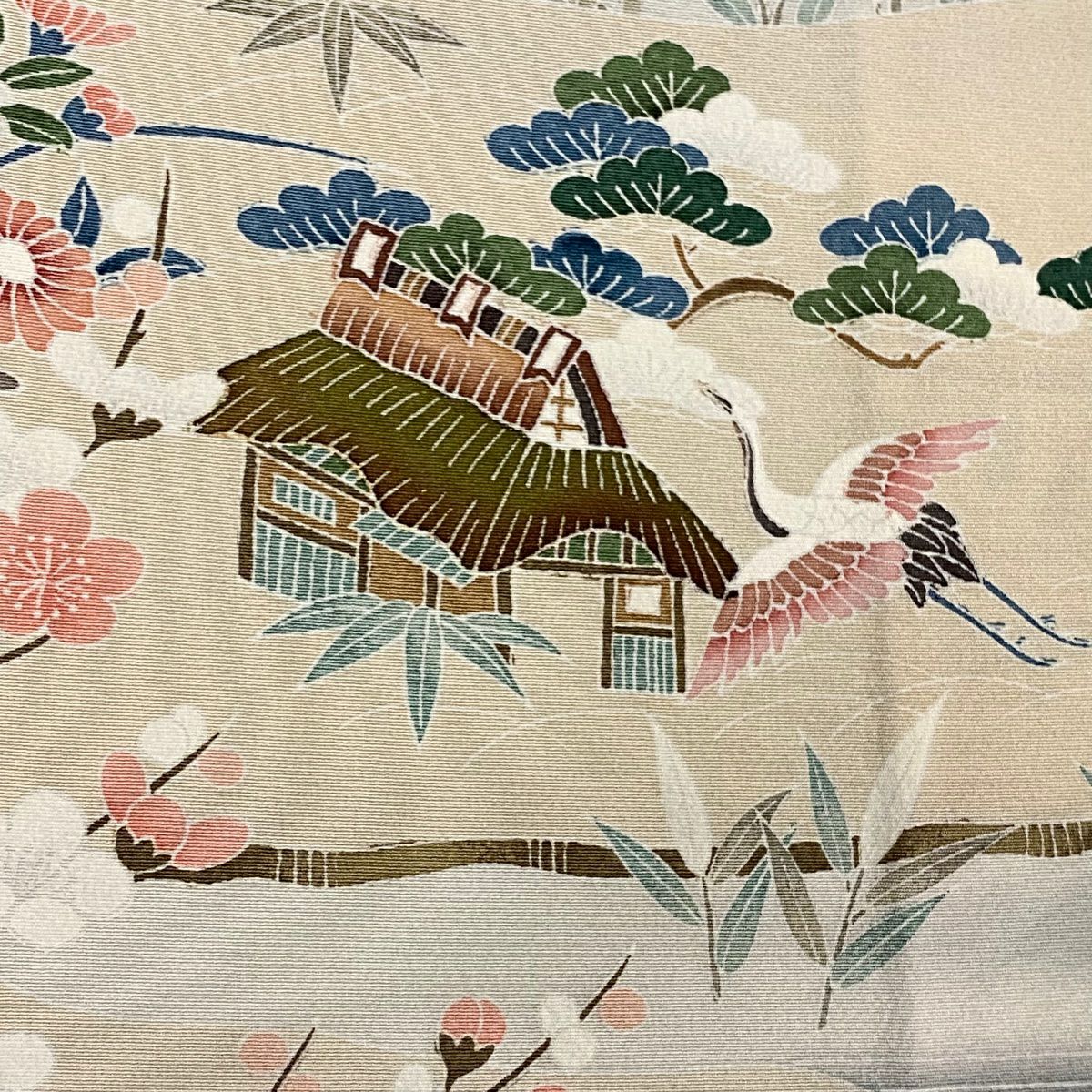 【庫存清倉】訪問服 身長157.5cm 袖長61cm S 雙層 松樹竹子梅花 家屋 漸層 灰色 純蠶絲 優品級