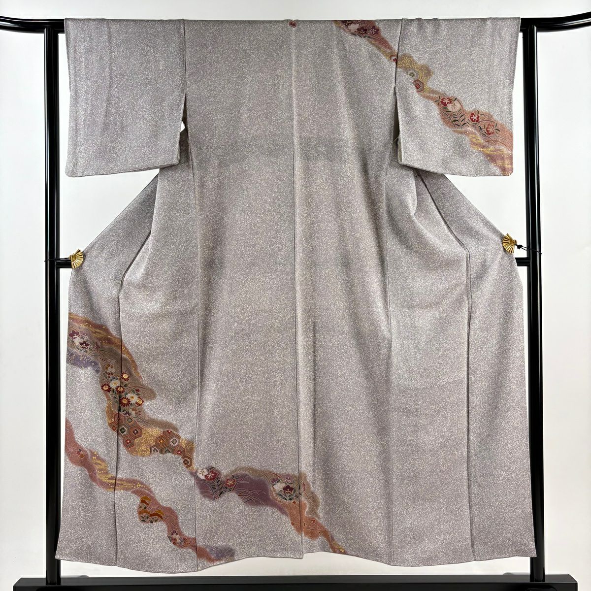 【庫存清倉】訪問服 身長152cm 袖長62cm S 雙層 草花紋紋 龜甲 金銀彩 漸層 灰紫 純蠶絲 優品級 一個紋