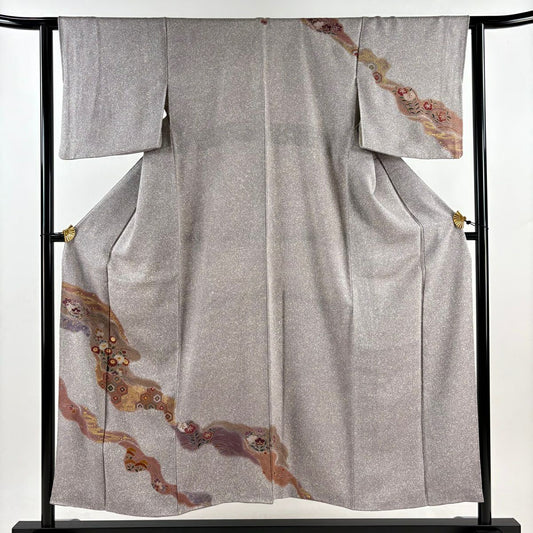 【庫存清倉】訪問服 身長152cm 袖長62cm S 雙層 草花紋紋 龜甲 金銀彩 漸層 灰紫 純蠶絲 優品級 一個紋