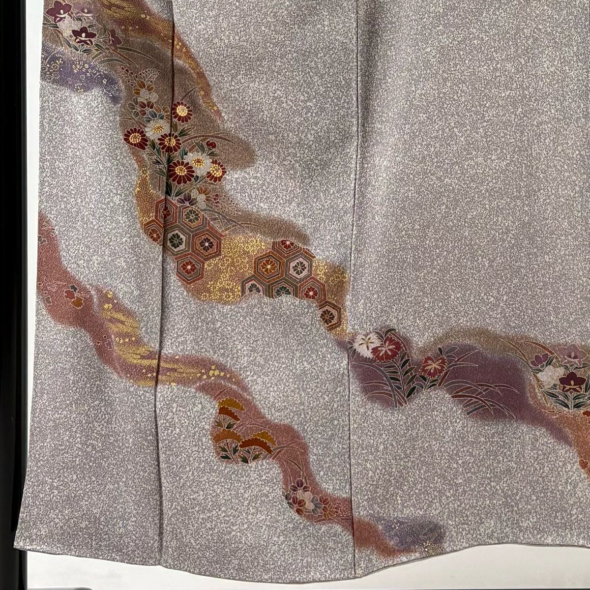【庫存清倉】訪問服 身長152cm 袖長62cm S 雙層 草花紋紋 龜甲 金銀彩 漸層 灰紫 純蠶絲 優品級 一個紋