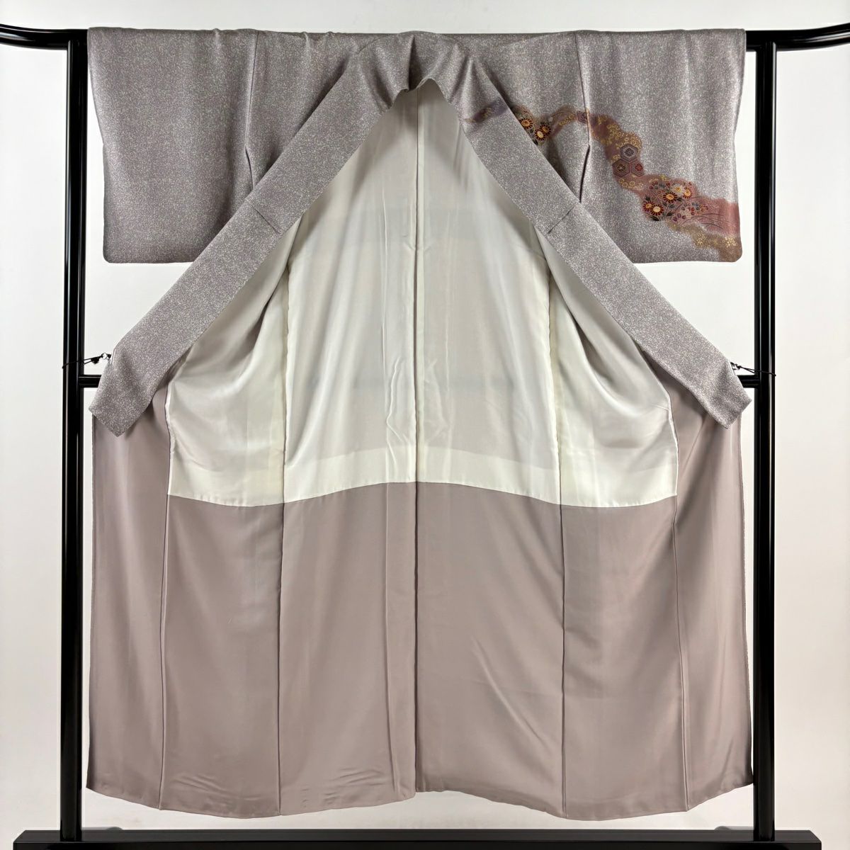 【庫存清倉】訪問服 身長152cm 袖長62cm S 雙層 草花紋紋 龜甲 金銀彩 漸層 灰紫 純蠶絲 優品級 一個紋