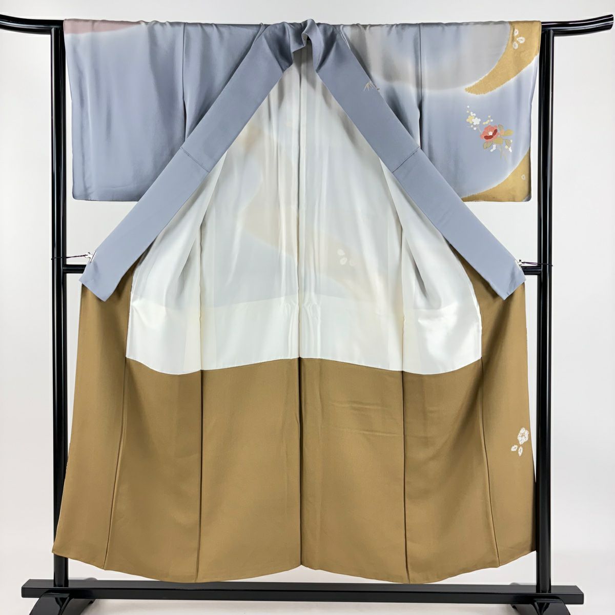 【庫存清倉】訪問服 身長152.5cm 袖長63.5cm S 雙層 牡丹 霞 金銀彩 漸層 青灰 純蠶絲 優品級 一個紋