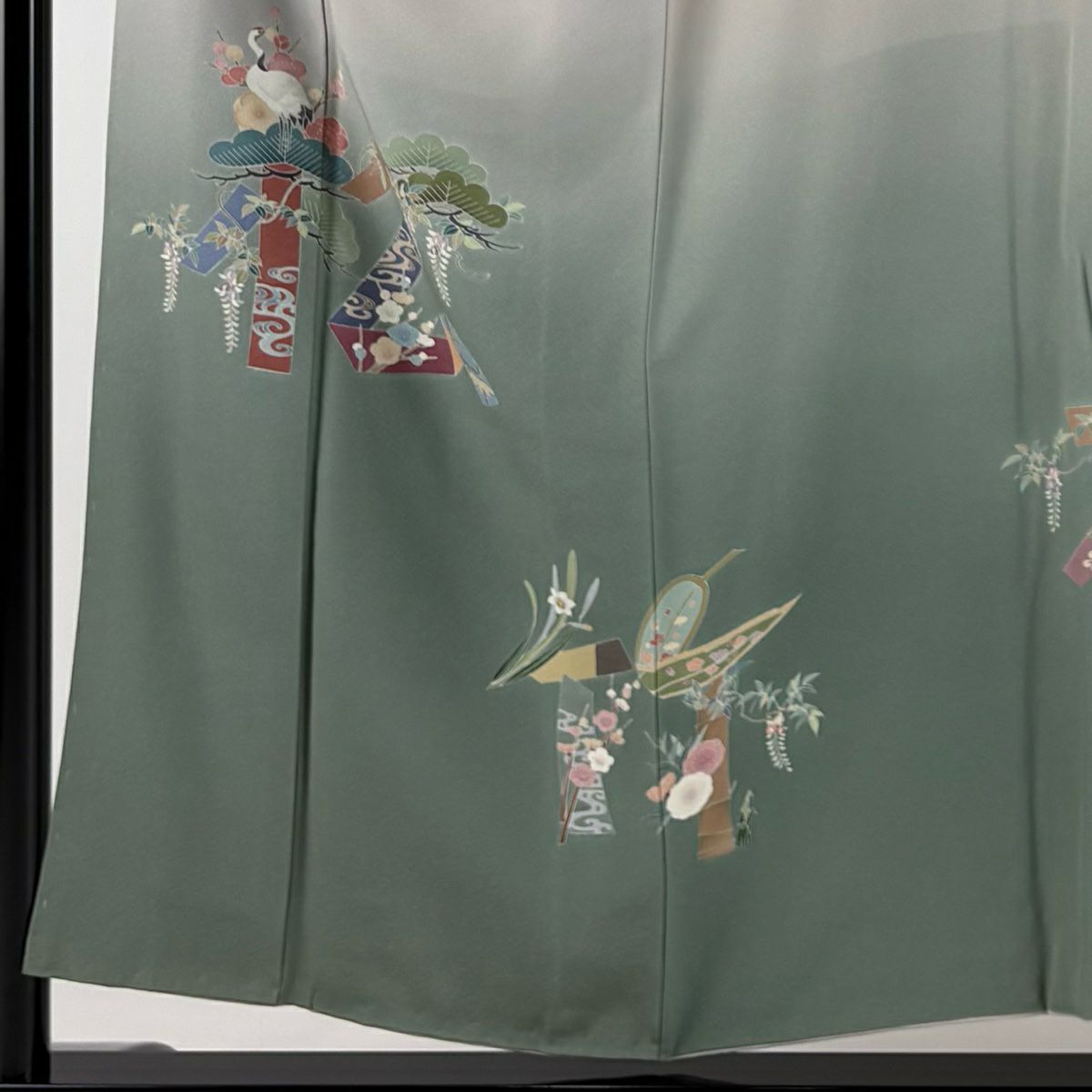 【庫存清倉】 留袖禮服 身長153cm 袖長64cm M 雙層 田村哲彦 落款 仙仙鶴 松樹竹子梅花 染分 逐漸變色 灰紫 純蠶絲 名品級 一個紋