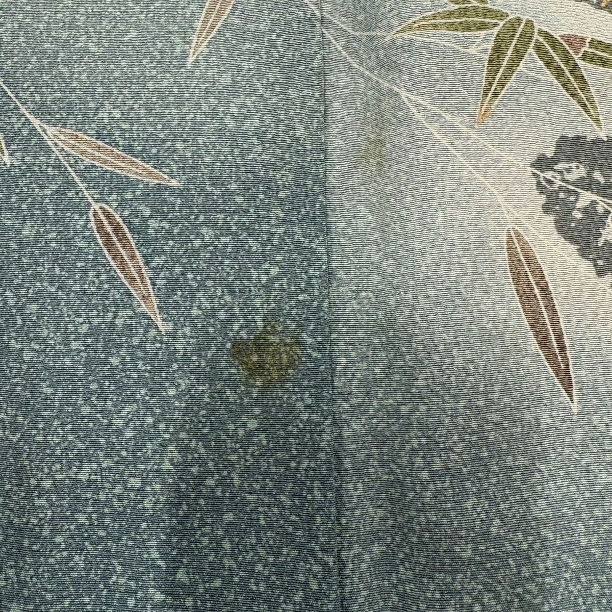 【庫存清倉】訪問服 身長160cm 袖長65cm M 雙層 蝶 草花紋 金彩裝飾 漸層 青綠 純蠶絲 名品級
