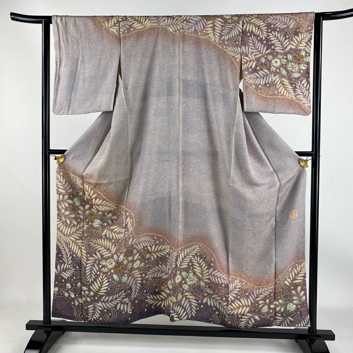 【庫存清倉】訪問服 身長156cm 袖長62.5cm S 雙層 虎峰 落款有 葉紋 金通 薄紫 純蠶絲 名品級