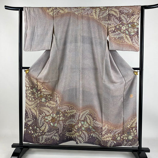 【庫存清倉】訪問服 身長156cm 袖長62.5cm S 雙層 虎峰 落款有 葉紋 金通 薄紫 純蠶絲 名品級