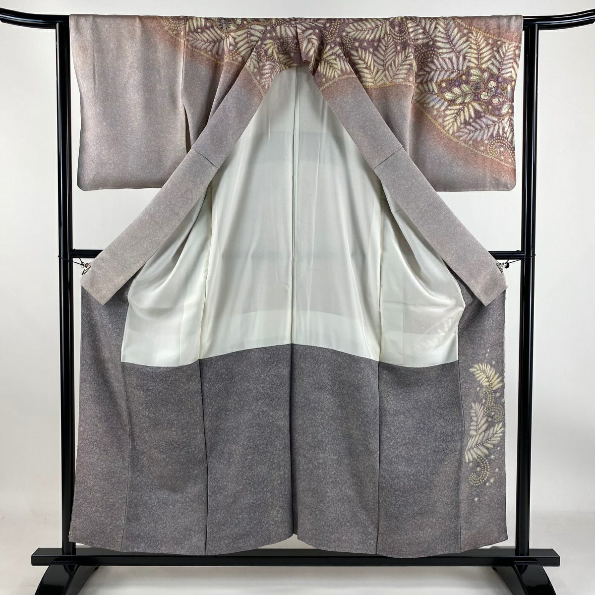 【庫存清倉】訪問服 身長156cm 袖長62.5cm S 雙層 虎峰 落款有 葉紋 金通 薄紫 純蠶絲 名品級
