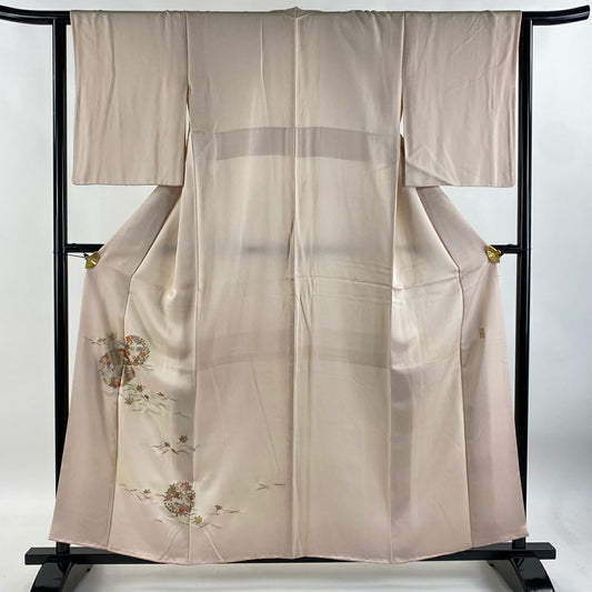 【庫存清倉】 付下 身長158cm 袖長62.5cm S 雙層 和田光正 落款 花丸紋 松樹葉 金銀彩 淺粉色 純蠶絲 名品級